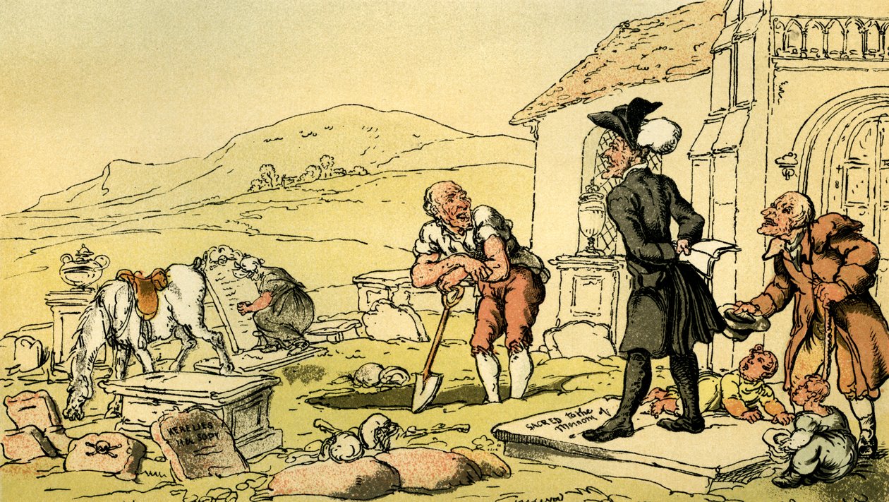 Dr. Syntax mediteert op de grafstenen door Thomas Rowlandson