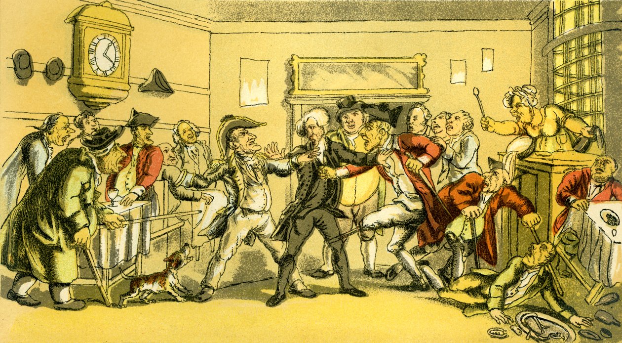 Dr. Syntax aanwezig bij een ruzie in een koffiehuis door Thomas Rowlandson