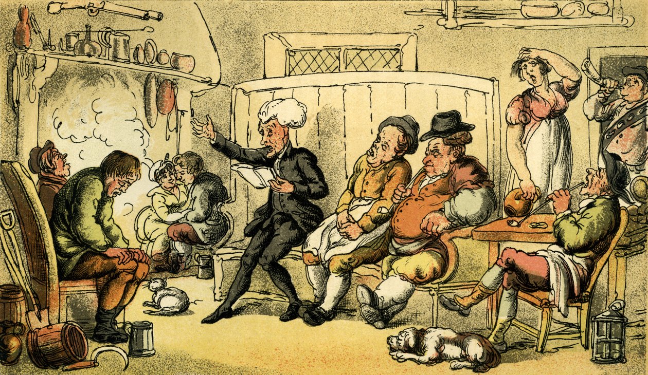 Dr. Syntax leest zijn reis door Thomas Rowlandson