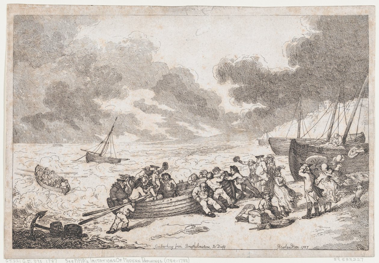 Vertrek vanuit Brighthelmstone naar Diepp[e] door Thomas Rowlandson