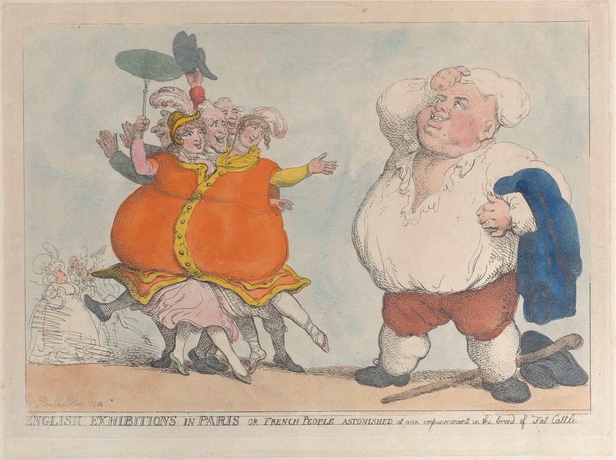 Engelse tentoonstellingen in Parijs of Fransen verbaasd over onze verbetering in het ras, 1812 door Thomas Rowlandson