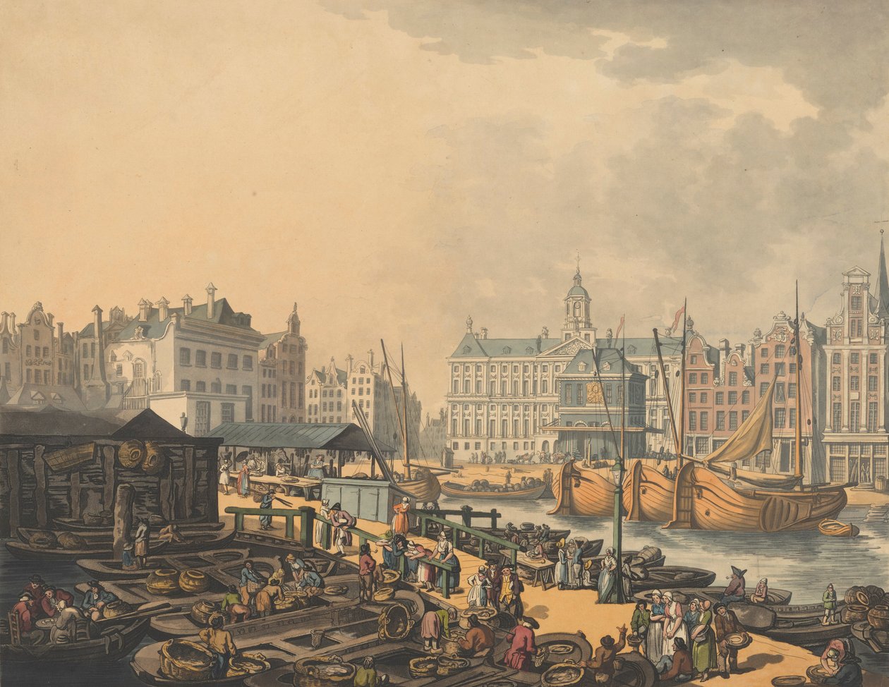 Feyge Dam, met een deel van de Vismarkt in Amsterdam, 1797 door Thomas Rowlandson