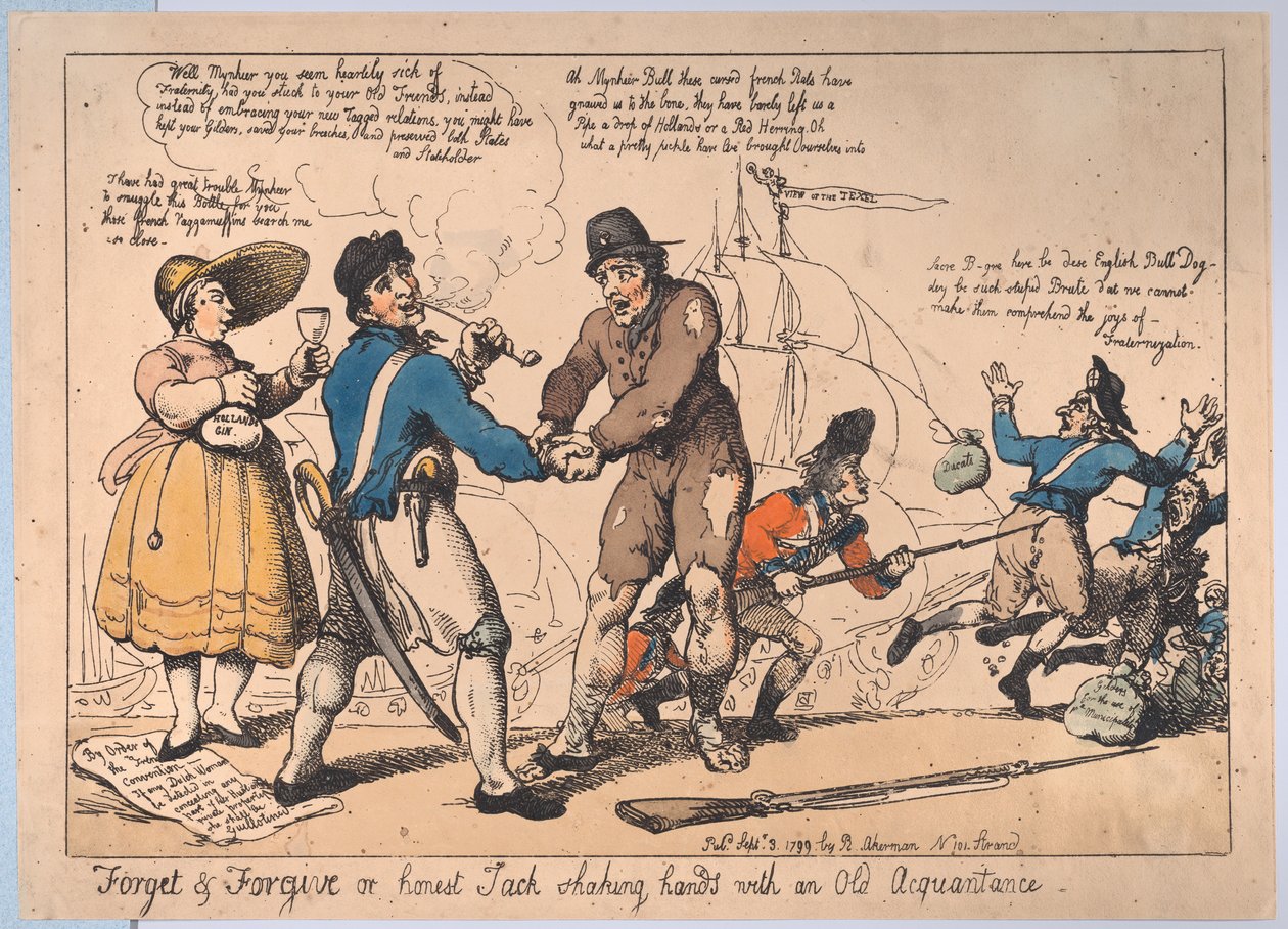 Vergeet en vergeef, of Eerlijke Jack schudt handen met een oude kennis door Thomas Rowlandson