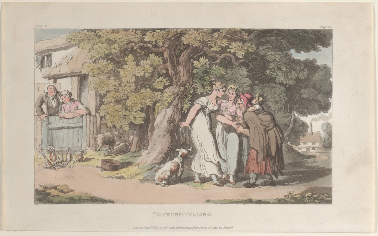 Waarzeggerij, uit The Vicar of Wakefield, 1 mei 1817 door Thomas Rowlandson