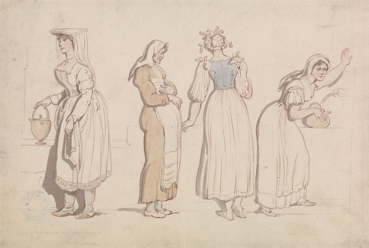 Vier vrouwen bij een bron in Rome door Thomas Rowlandson
