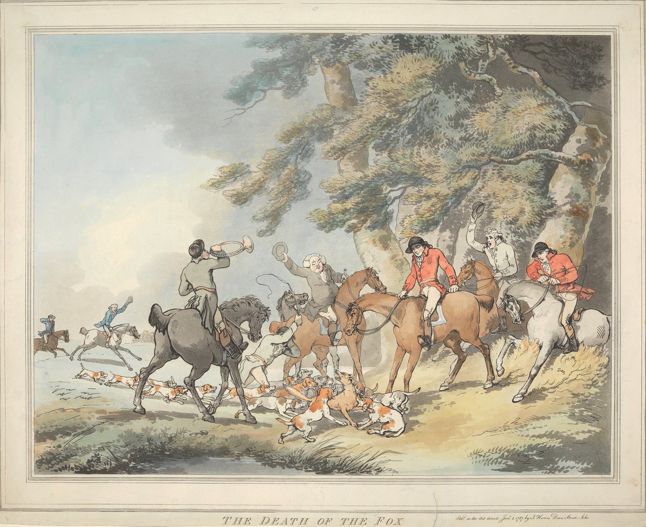 Vossenjacht [set van zes]:   3. De dood van de vos door Thomas Rowlandson