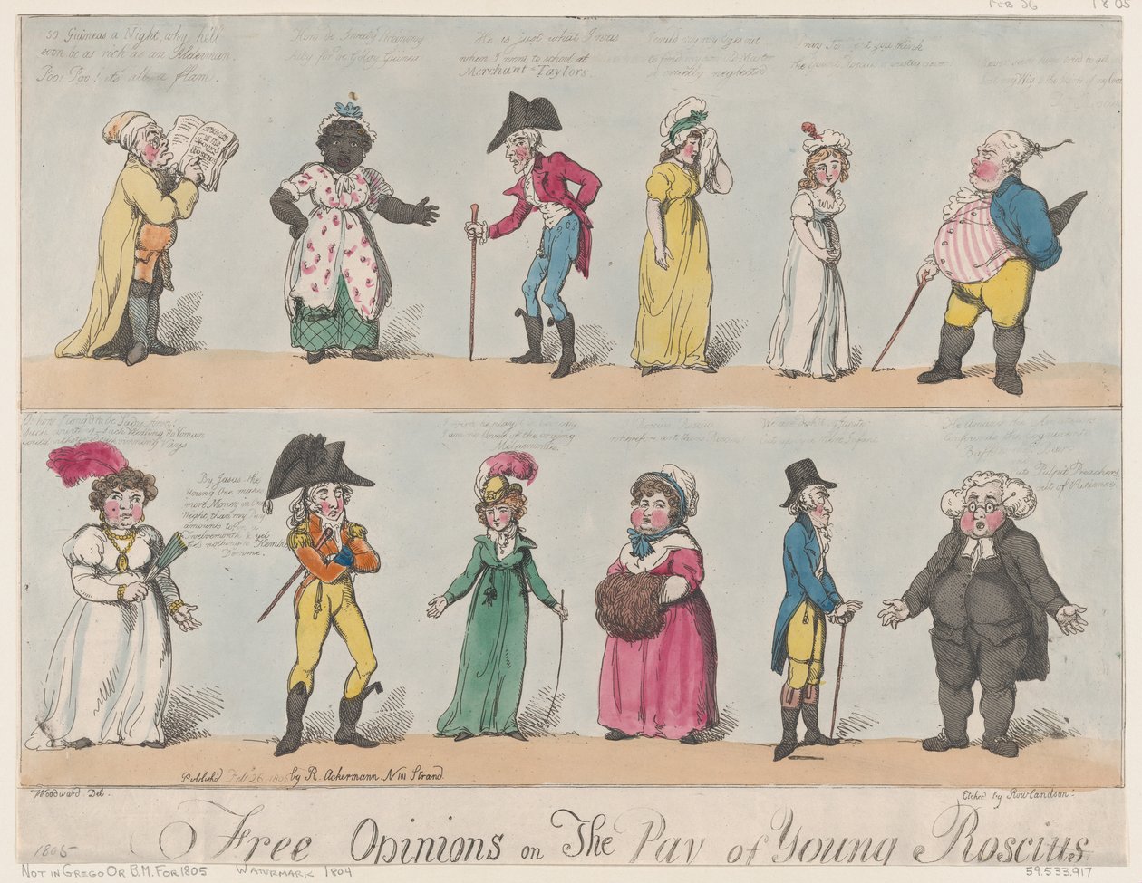 Vrije Meningen over de Beloning van Jonge Roscius door Thomas Rowlandson