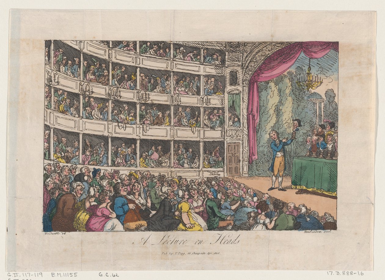 Frontispice, uit Een Lezing over Hoofden door George Alexander Stevens, april 1808 door Thomas Rowlandson