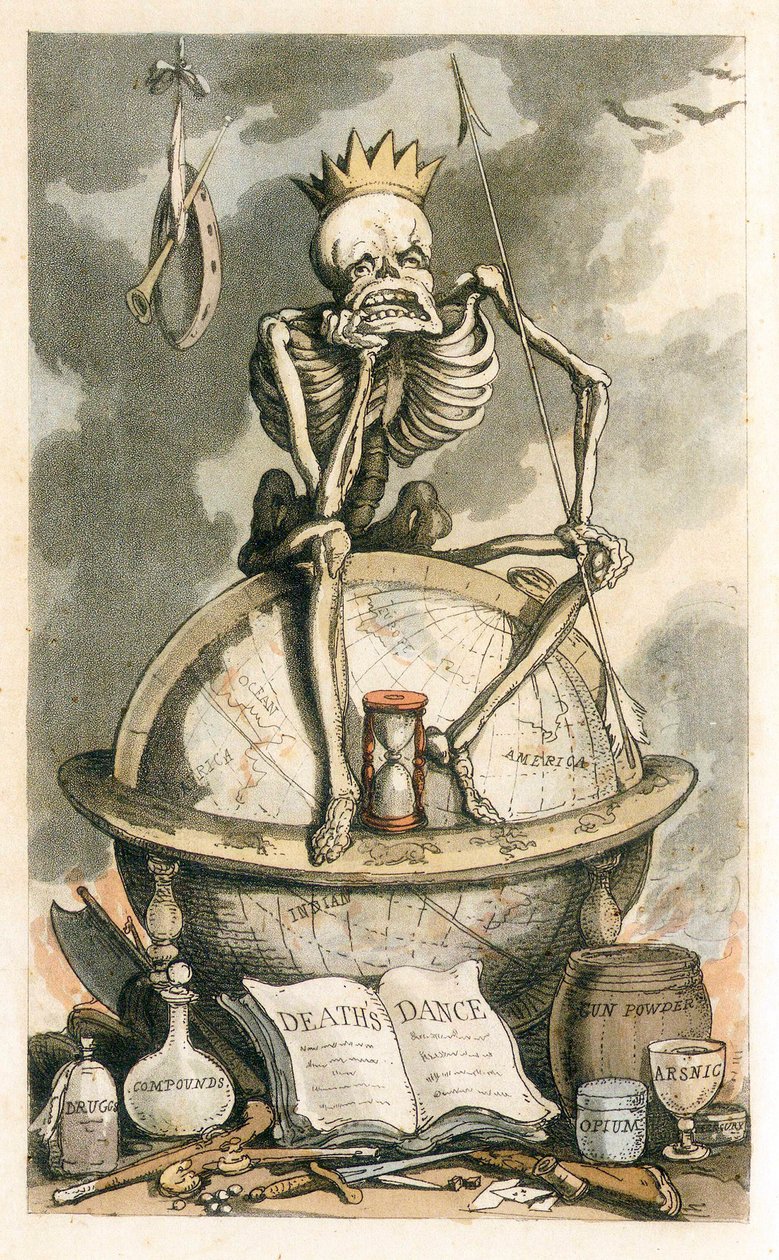 Frontispice uit The English Dance of Death, pub. 1815 gekleurde gravure, 1815 door Thomas Rowlandson