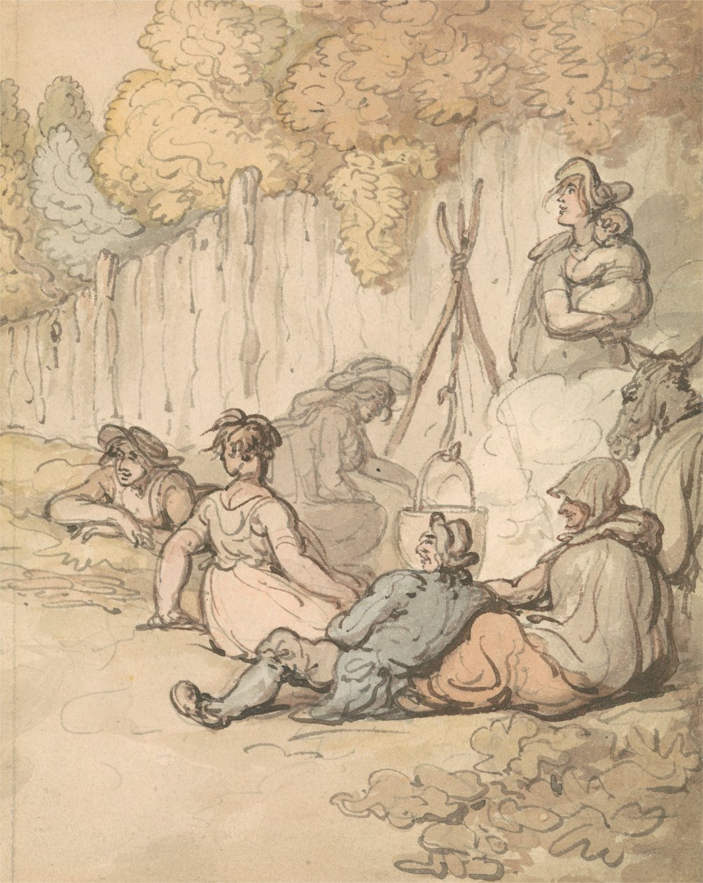 Zigeuners die op een open vuur koken door Thomas Rowlandson