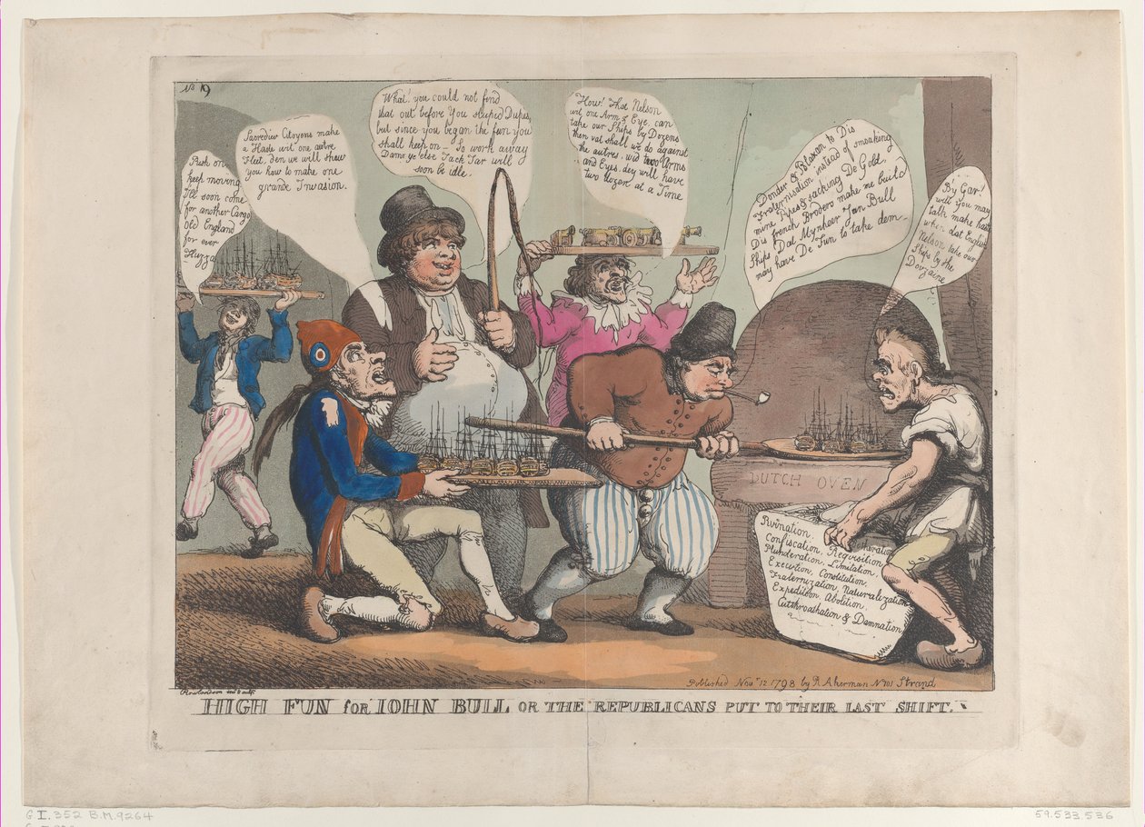 Hoog plezier voor John Bull, of de Republikeinen tot hun laatste redmiddel gedreven, 12 november 1798 door Thomas Rowlandson