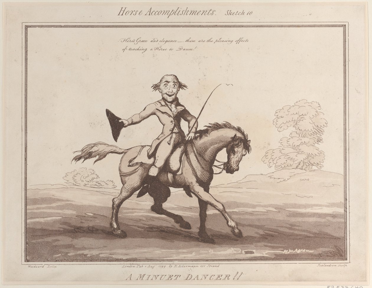 Paardenprestaties, schets 10: Een menuetdanser!!, 1 augustus 1799 door Thomas Rowlandson
