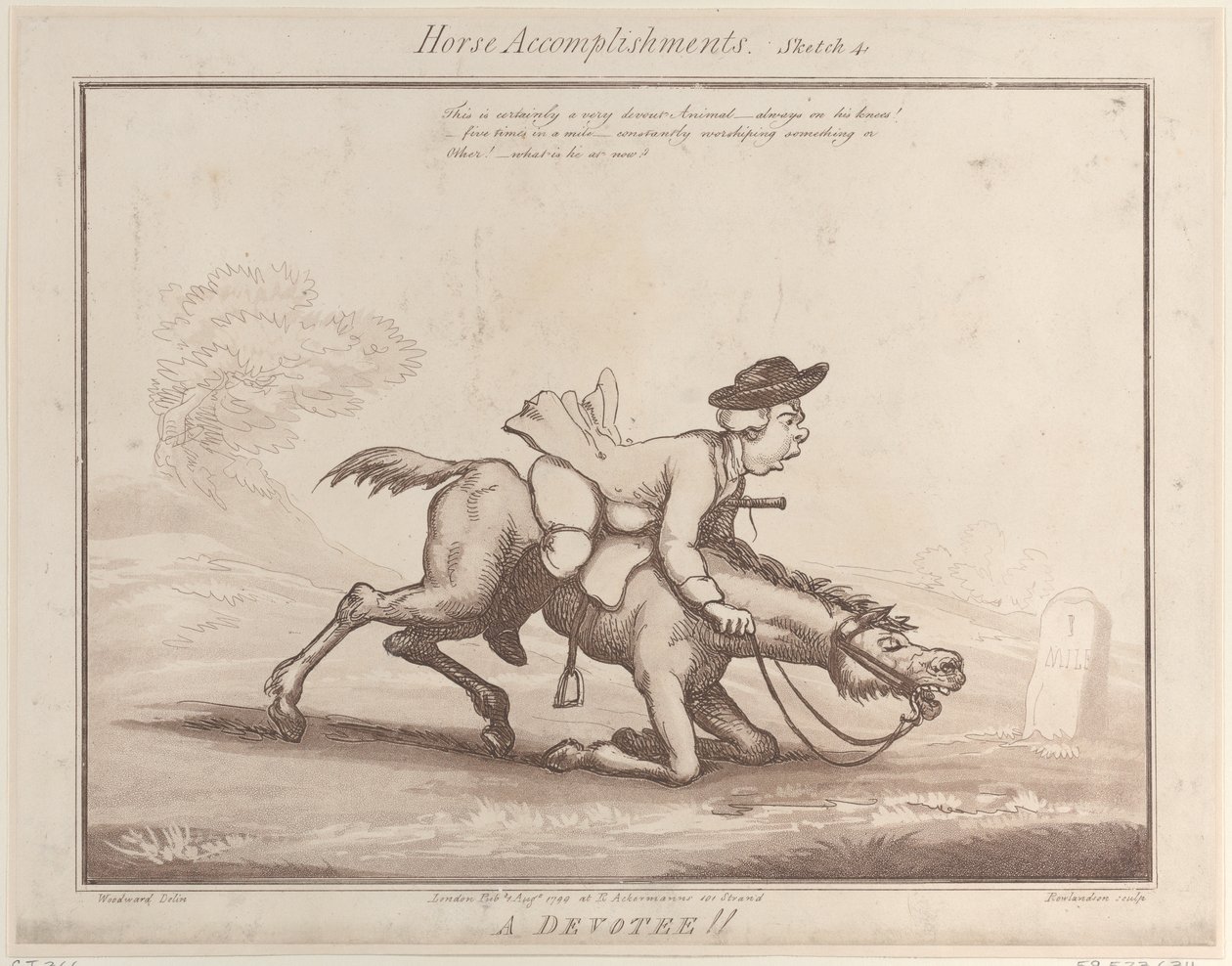 Paardenprestaties, Schets 4: Een Toegewijde!!, 1 augustus 1799 door Thomas Rowlandson