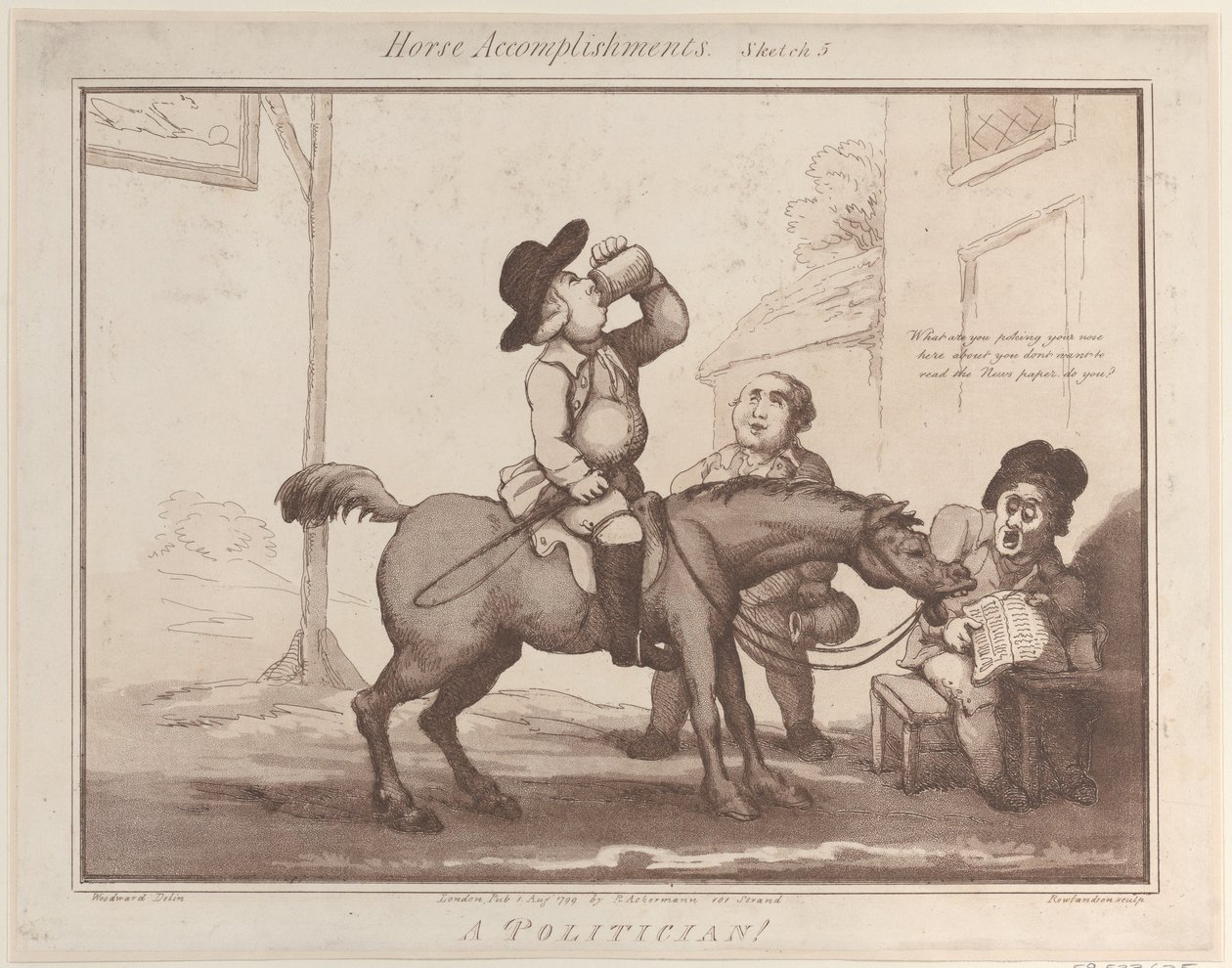 Paardenvaardigheden, schets 5: Een politicus, 1 augustus 1799 door Thomas Rowlandson