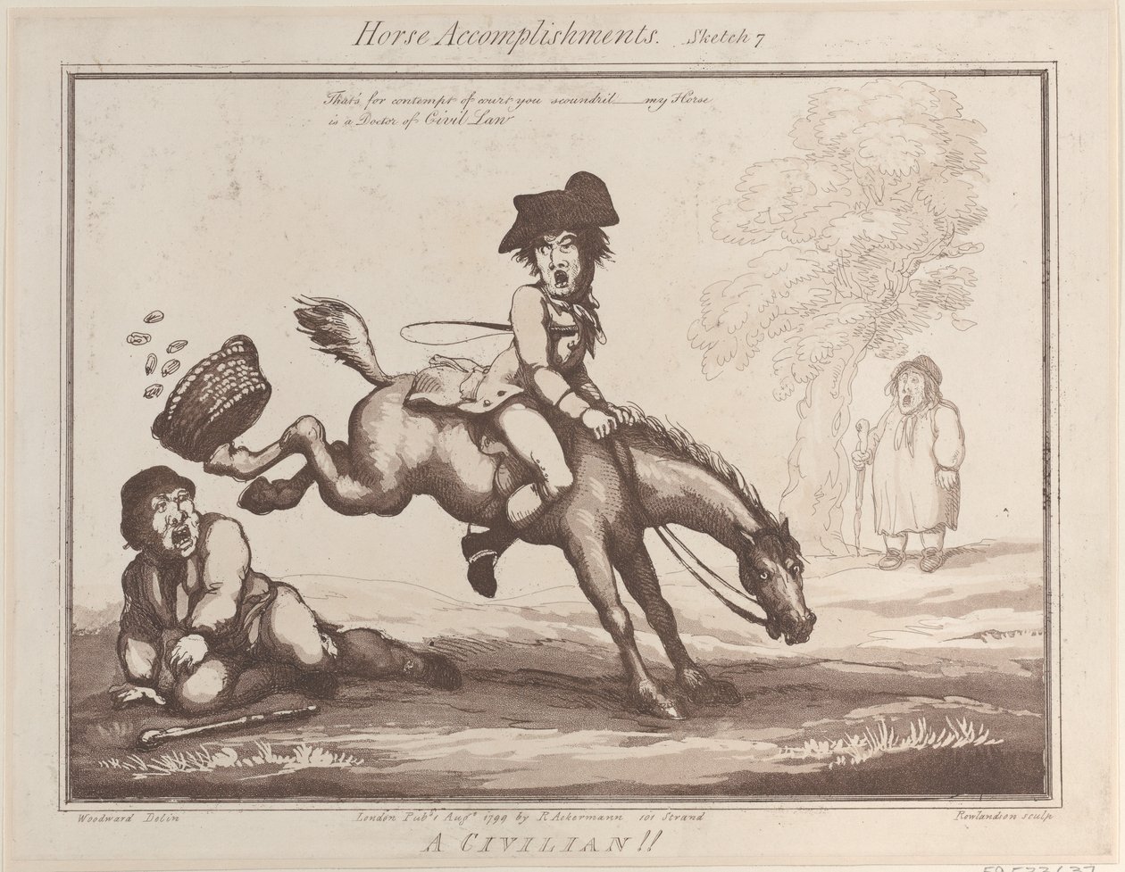 Paardenvaardigheden, Schets 7: Een Burger !!, 1 augustus 1799 door Thomas Rowlandson