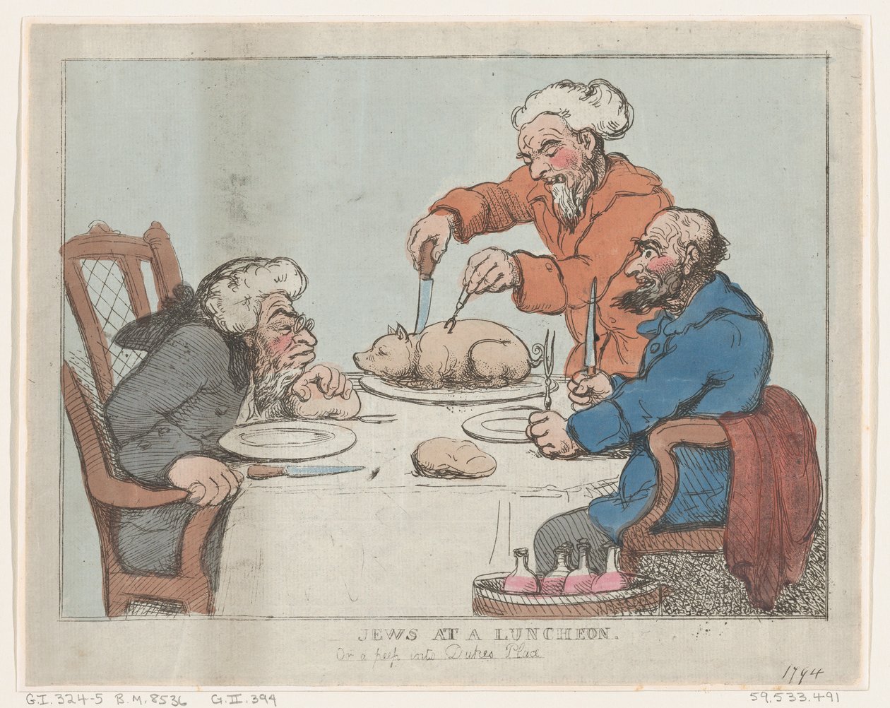 Joden tijdens een lunch door Thomas Rowlandson