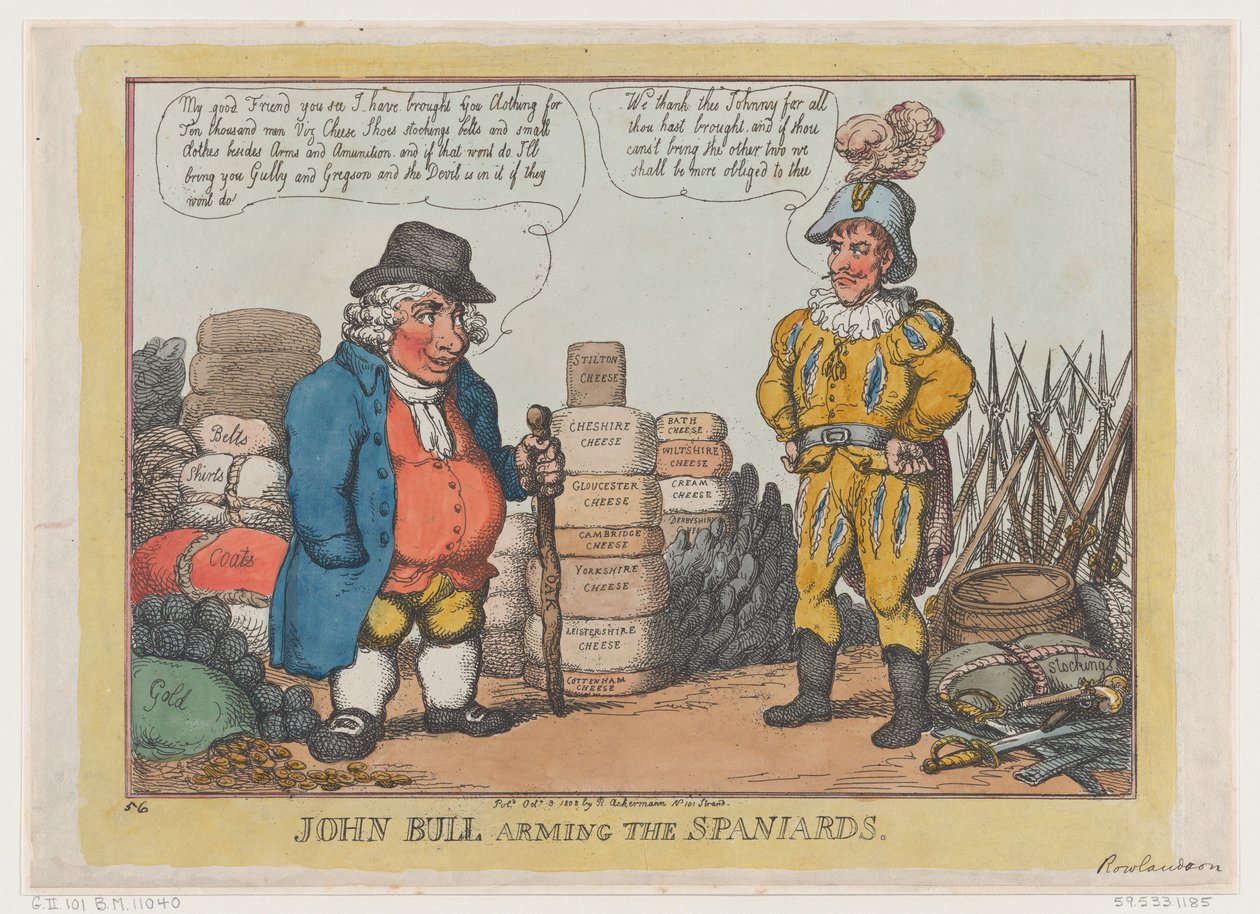 John Bull bewapent de Spanjaarden, 3 oktober 1808 door Thomas Rowlandson