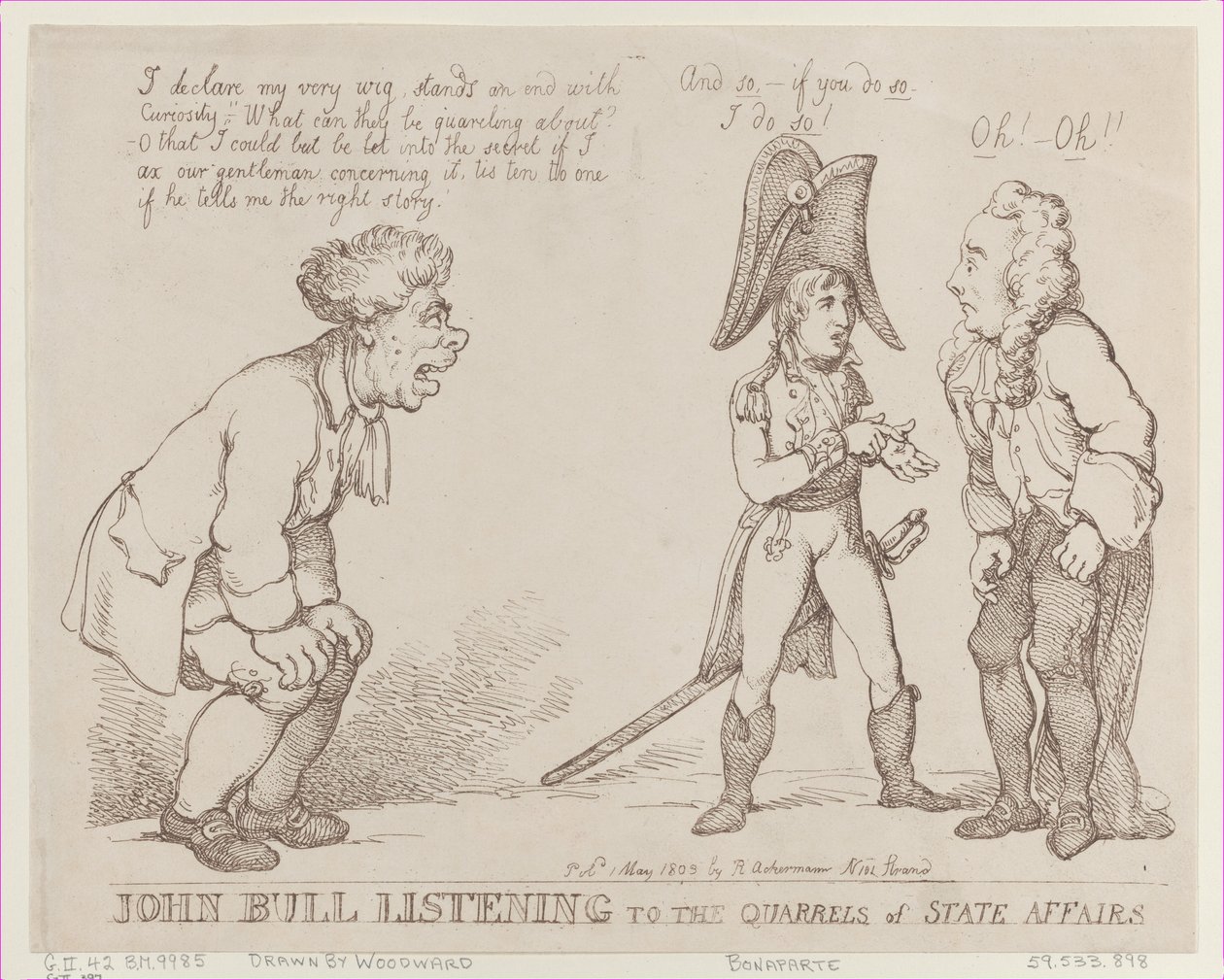 John Bull luistert naar de ruzies over staatszaken, 1 mei 1803 door Thomas Rowlandson