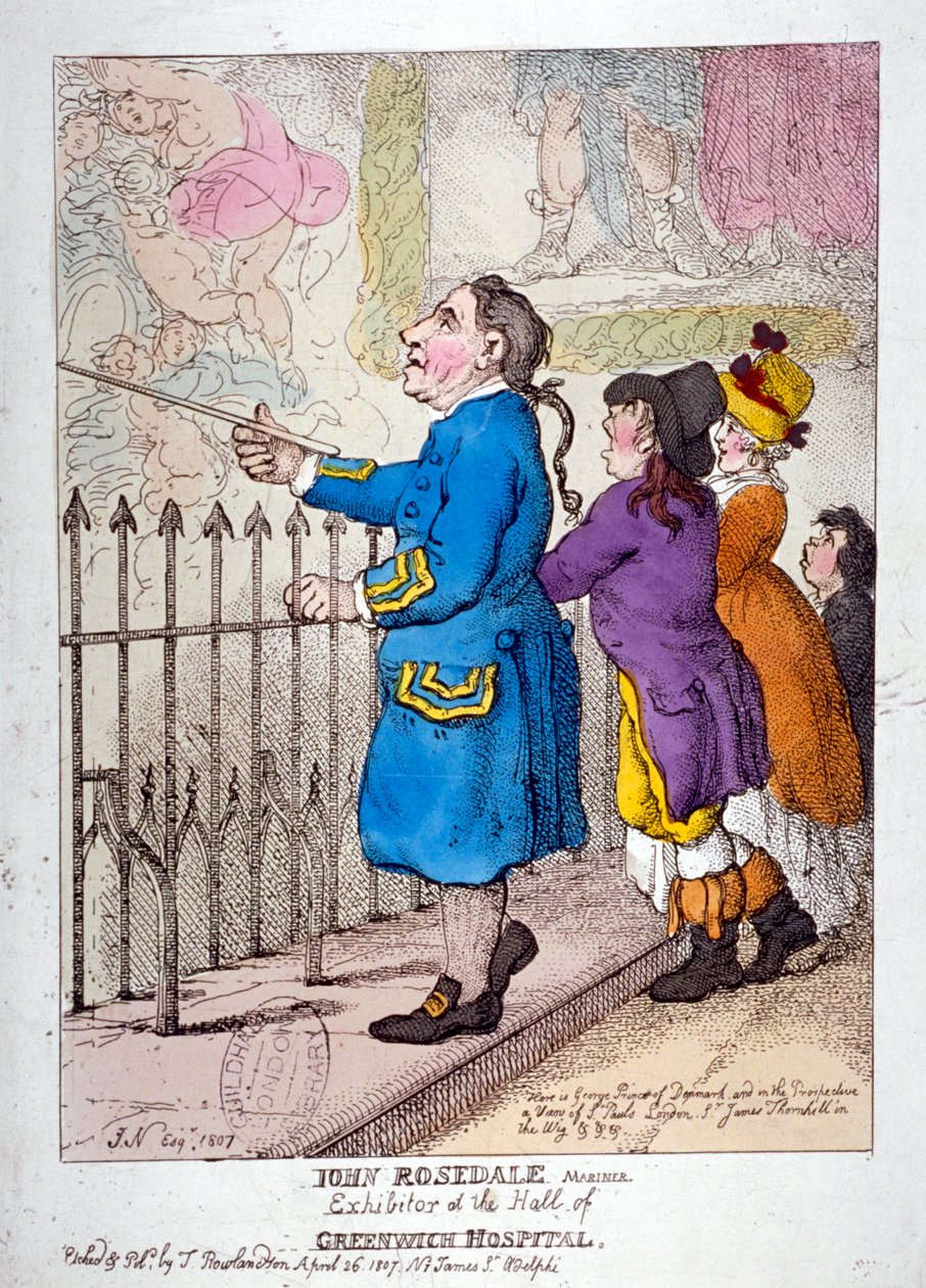John Rosedale, zeeman, exposant van de hal van Greenwich Hospital, 1807 door Thomas Rowlandson