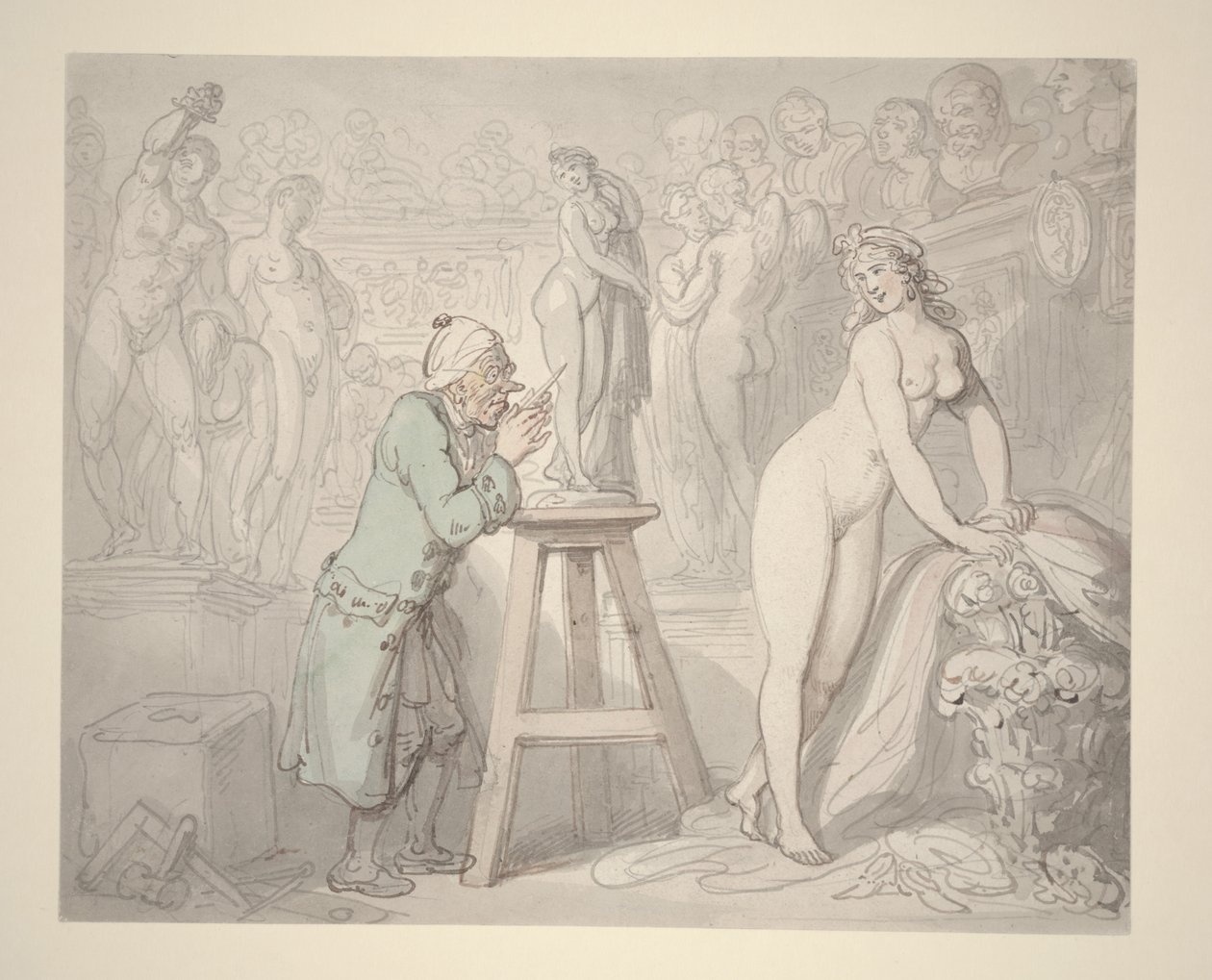 Joseph Nollekens in zijn studio, c.1810 door Thomas Rowlandson