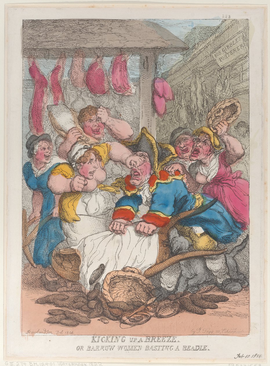 Een Briesje Opsteken of Barrow Vrouwen die een Beadle Basten, 10 februari 1814 door Thomas Rowlandson