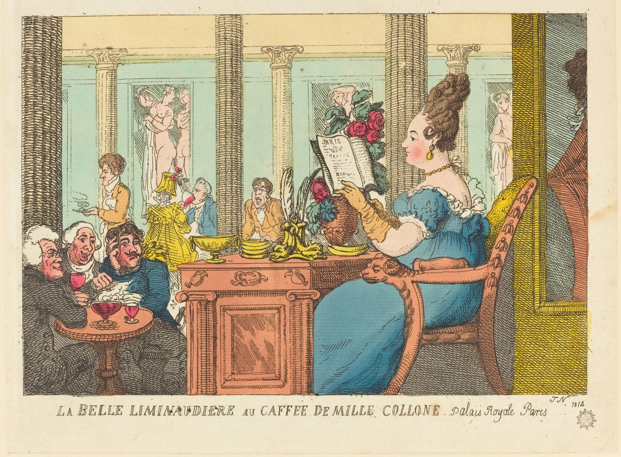 La Belle Limonaudiere au Cafe des Mille Colonnes, Palais Royal, Parijs door Thomas Rowlandson