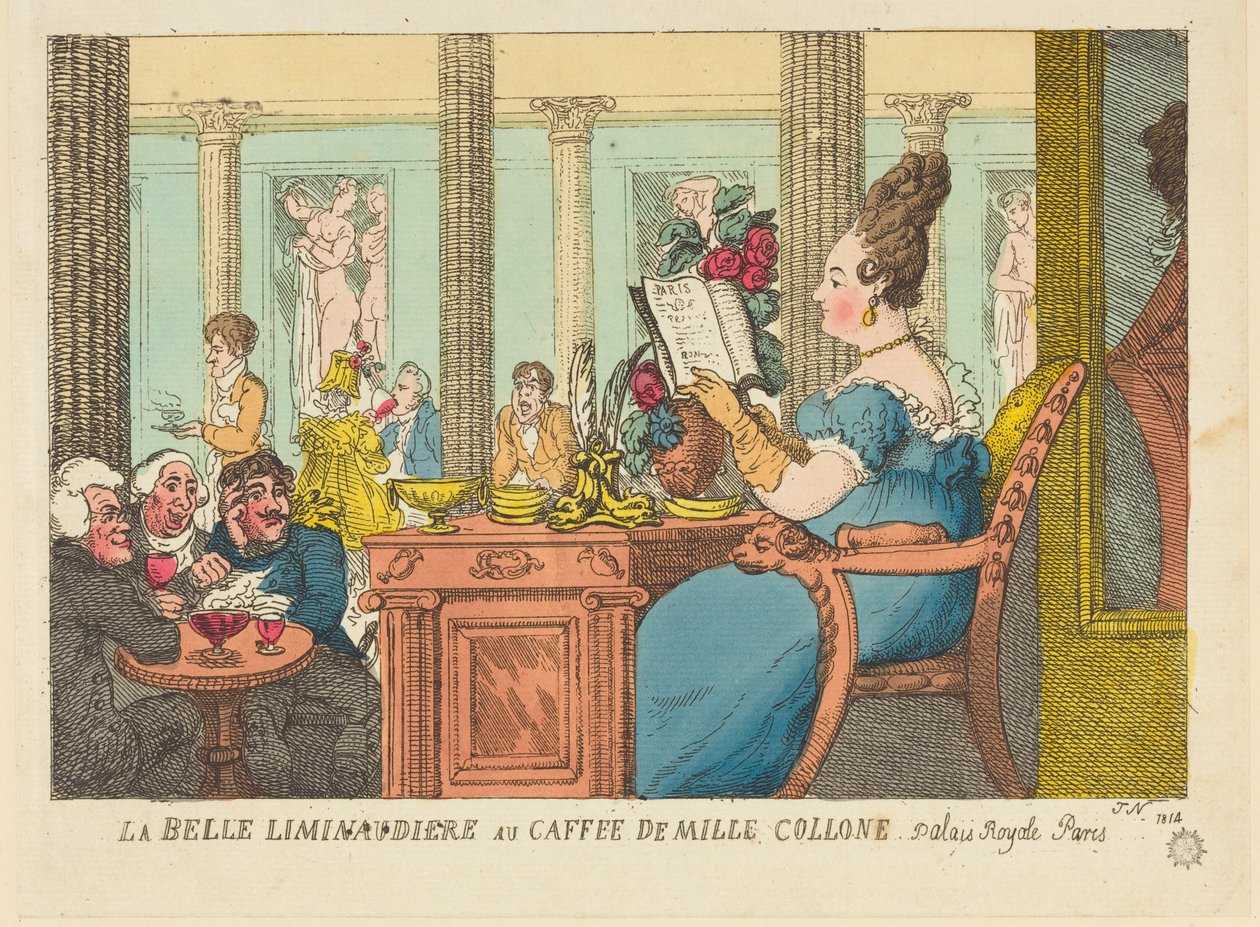 La Belle Limonaudiere in het Café des Mille Colonnes, Palais Royal, Parijs door Thomas Rowlandson