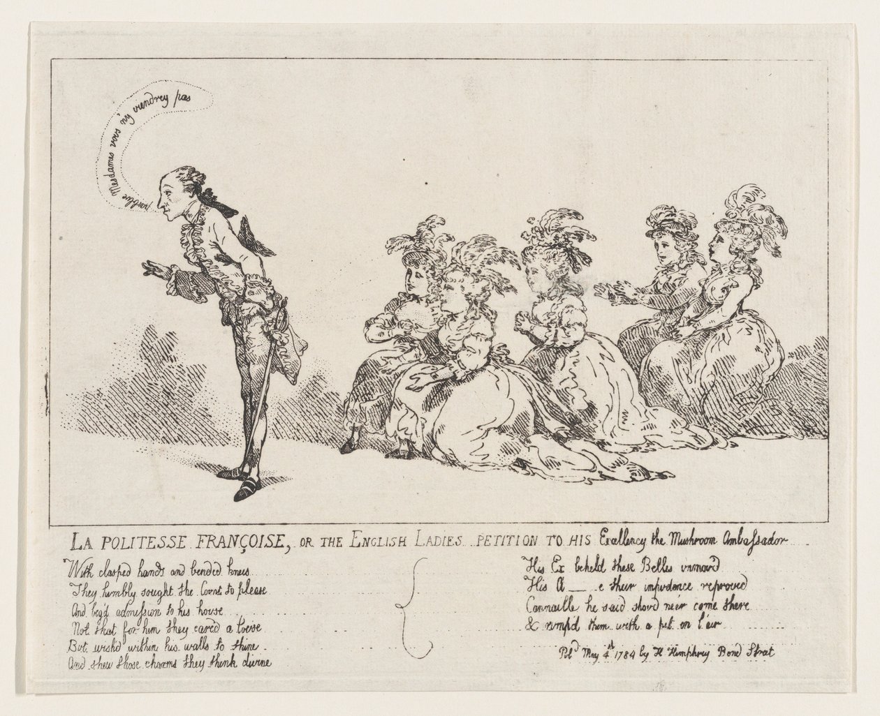 La politesse Françoise, of Het Engelse Damesverzoek aan Zijne Excellentie de Paddenstoel door Thomas Rowlandson