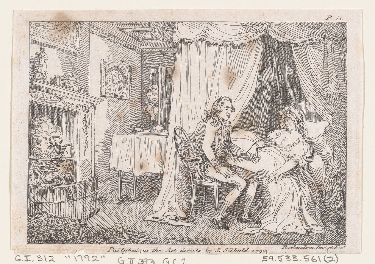 Lady Booby probeert de onberispelijke Joseph te verleiden, uit The Adventures of Joseph Andrew..., 1792 door Thomas Rowlandson