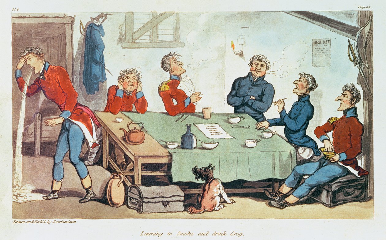 Leren Roken en Grog Drinken. 1815 door Thomas Rowlandson