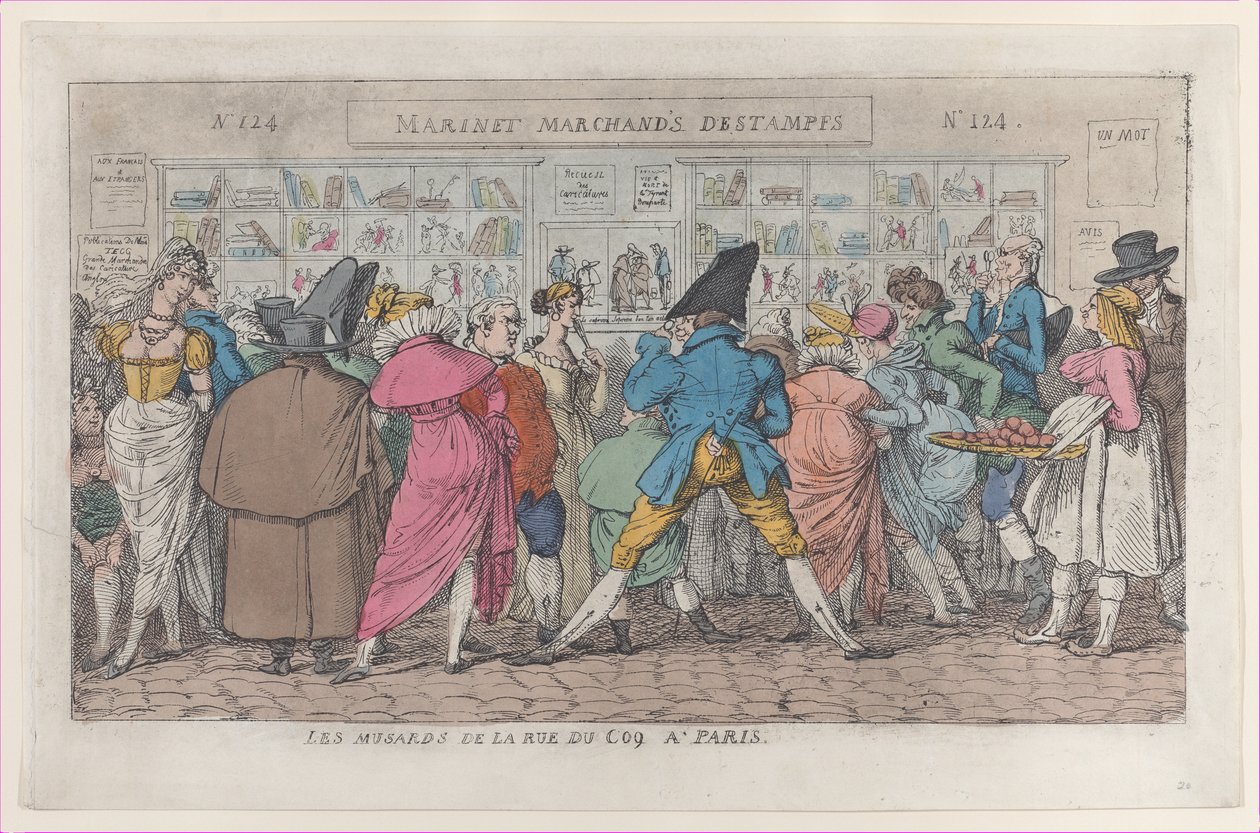 Les Musards de la Rue du Coq à Paris Dawdlers van de Rue Coq, ca. 1810 door Thomas Rowlandson
