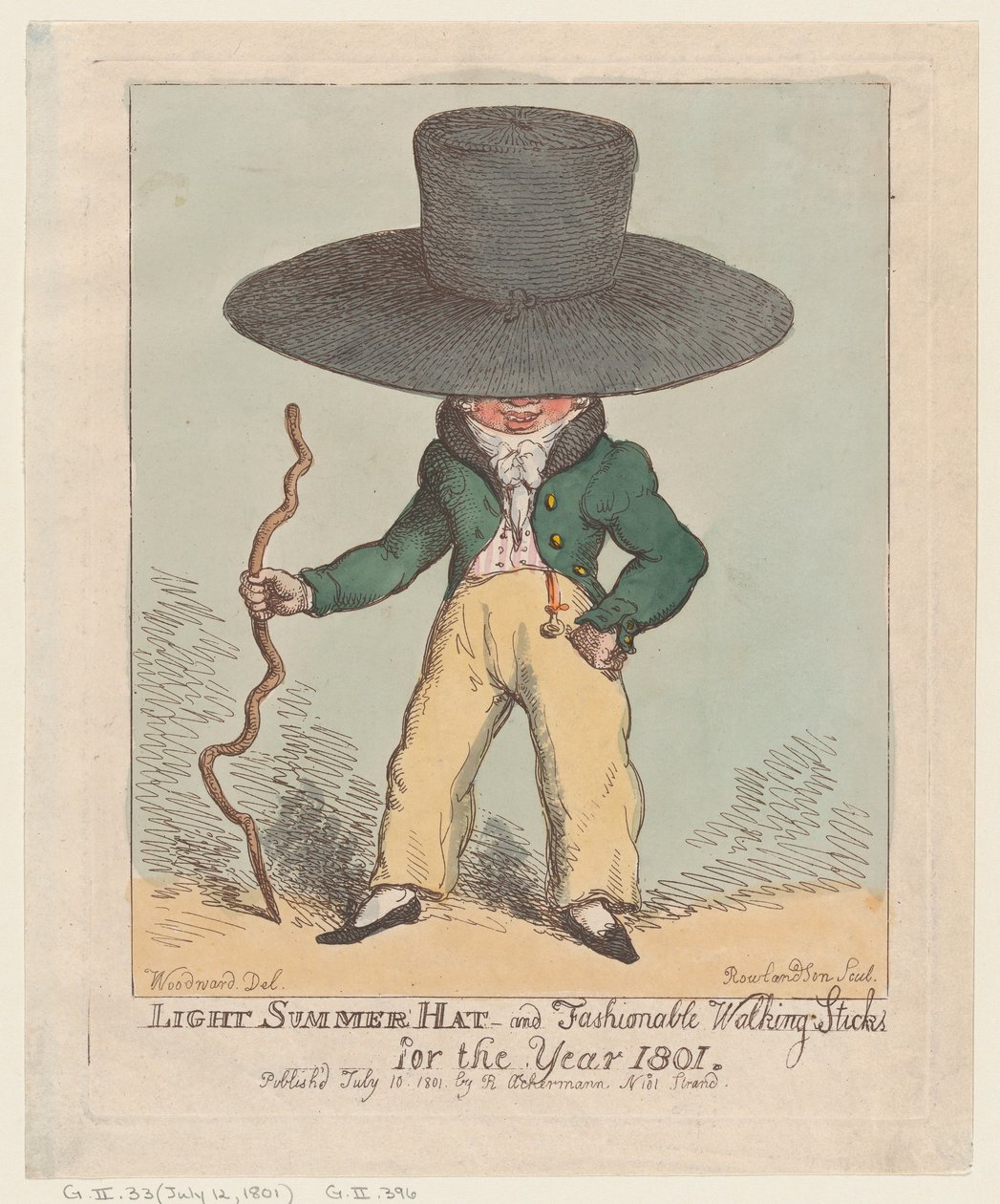 Lichte zomerhoed en modieuze wandelstokken voor het jaar 1801 door Thomas Rowlandson