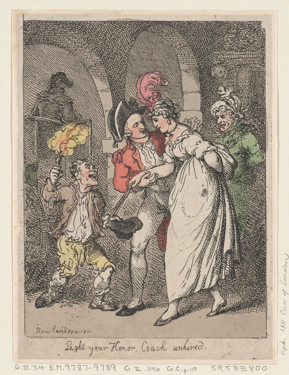 Steek Uw Eer aan, Koets niet gehuurd, 1811 door Thomas Rowlandson