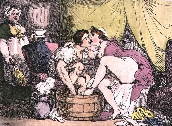 Liefde in een bad of een remedie tegen een verkoudheid door Thomas Rowlandson