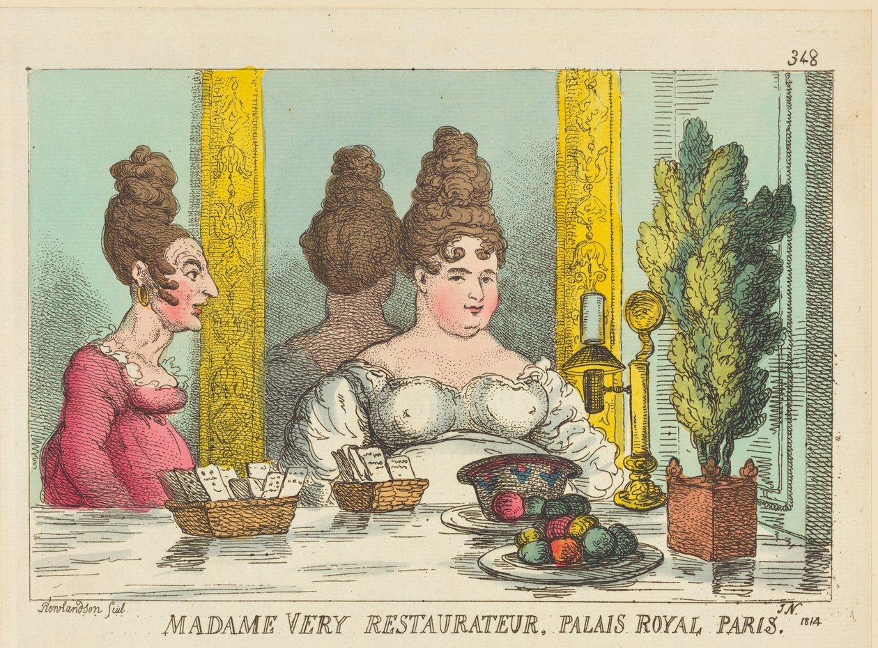 Mevrouw Very, restauranthoudster, Palais Royal, Parijs door Thomas Rowlandson