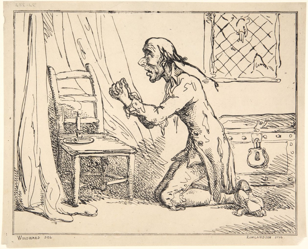 Biddende man door Thomas Rowlandson