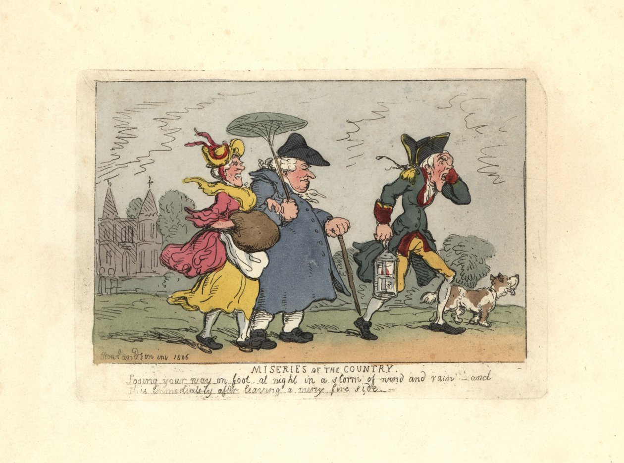 Man en vrouw verdwaald op het platteland in een nachtelijke storm door Thomas Rowlandson