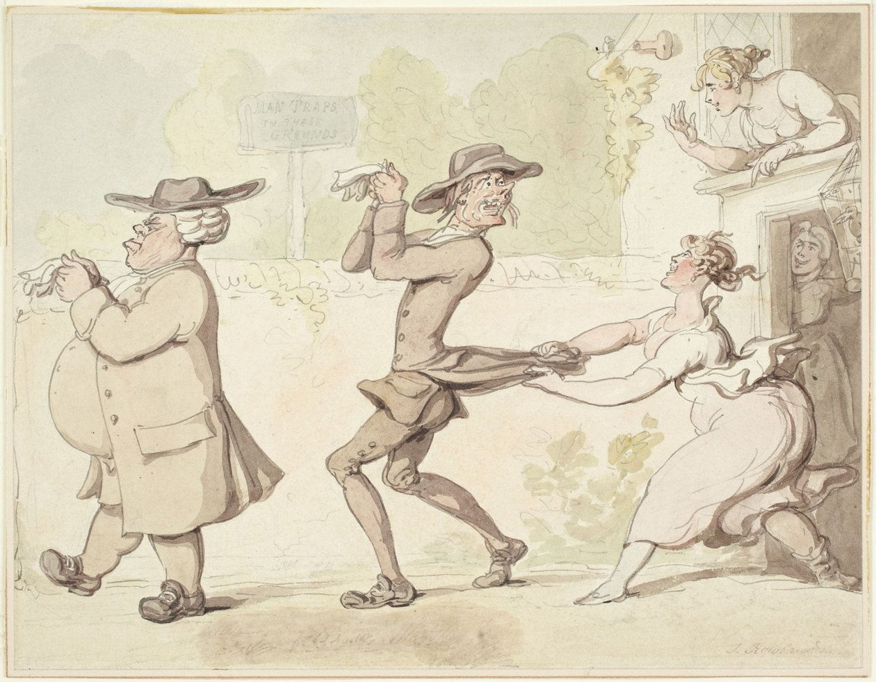 Vallen voor mannen op dit terrein door Thomas Rowlandson