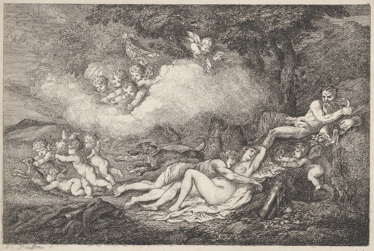 Mars en slapende Venus met putti door Thomas Rowlandson