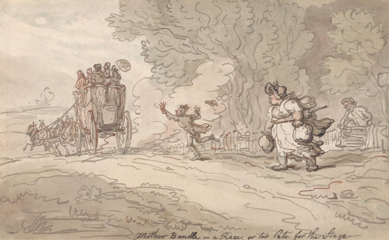 Moeder in een woedeaanval of te laat voor het podium door Thomas Rowlandson
