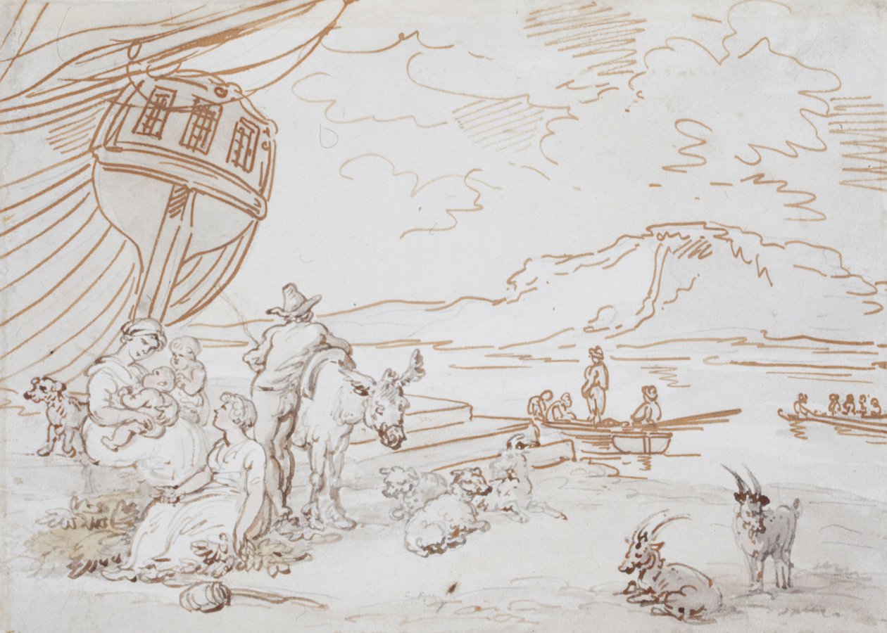 Moeder en kinderen aan de waterkant door Thomas Rowlandson
