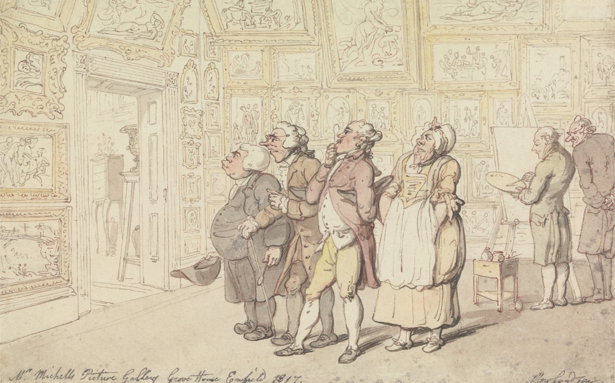 De kunstgalerie van de heer Michell, Grove House, Enfield 1817 door Thomas Rowlandson