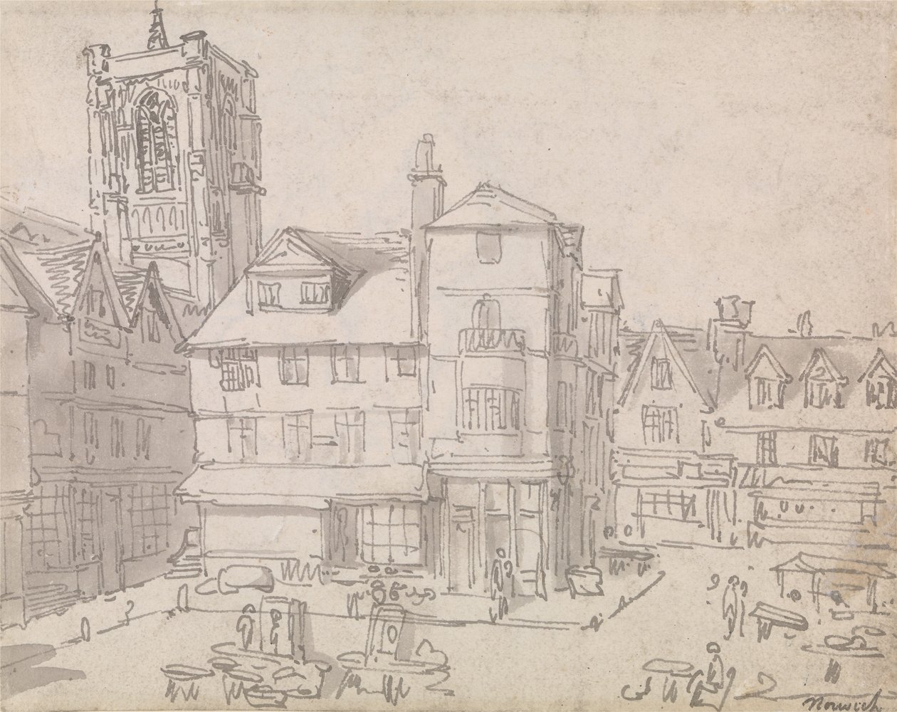 De marktplaats van Norwich door Thomas Rowlandson