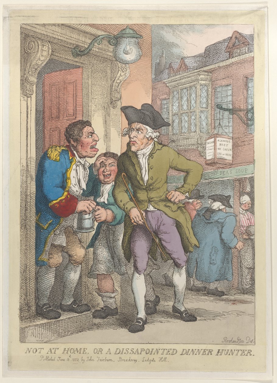 Niet Thuis, of een Teleurgestelde Dinerjager, 13 juni 1823 door Thomas Rowlandson