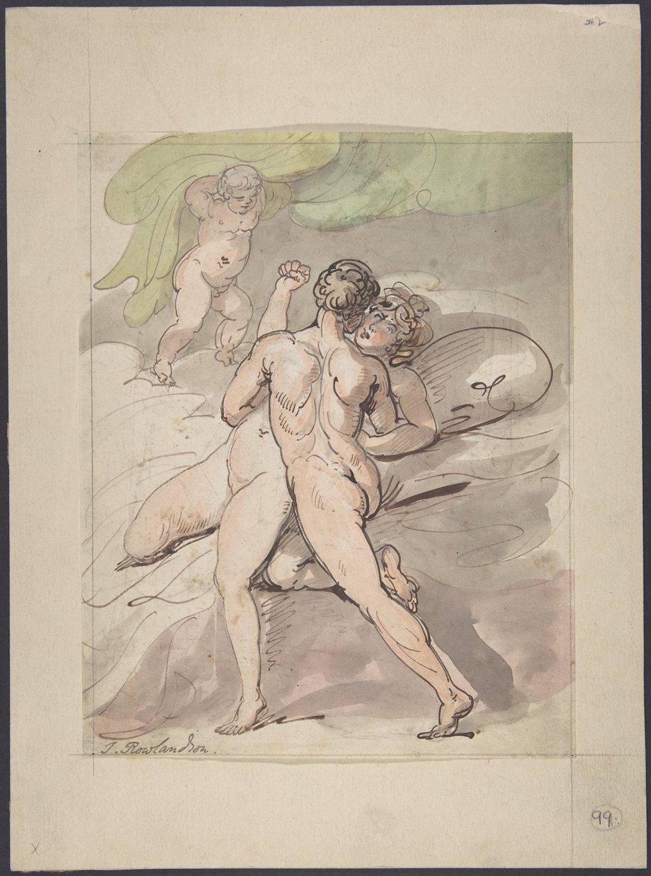 Naakt koppel dat elkaar omhelst door Thomas Rowlandson