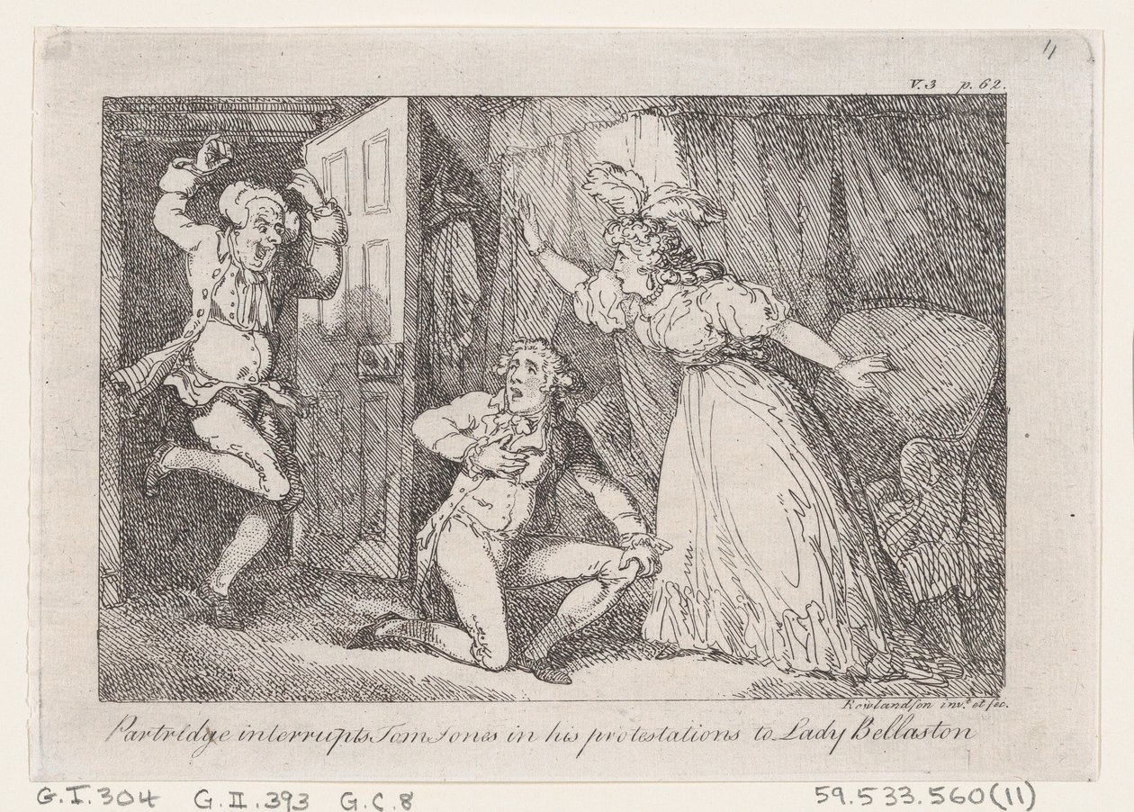 Patrijs Onderbreekt Tom Jones in zijn Protesten aan Lady Bellaston, uit De Geschiedenis van Tom Jones, 1792 door Thomas Rowlandson