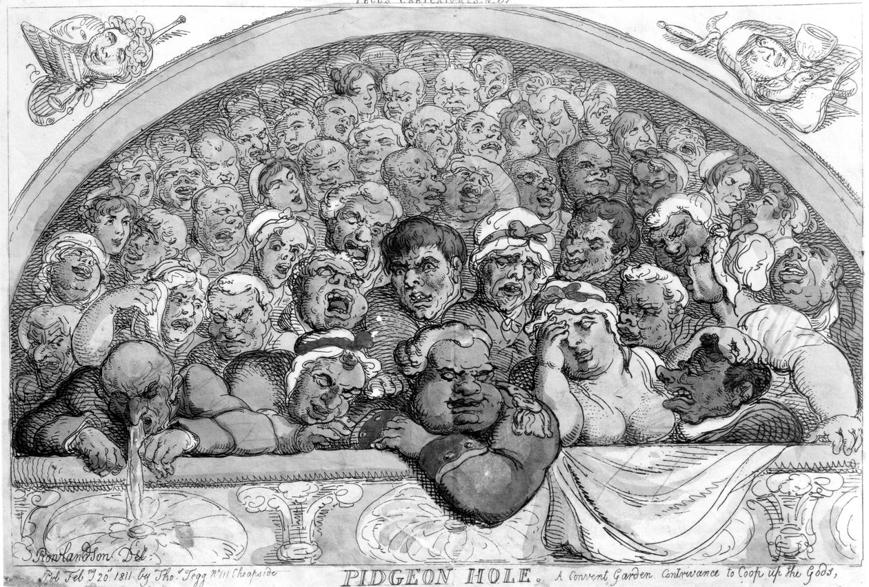 Pidgeon Hole - Een Convent Garden uitvinding om de goden op te sluiten door Thomas Rowlandson