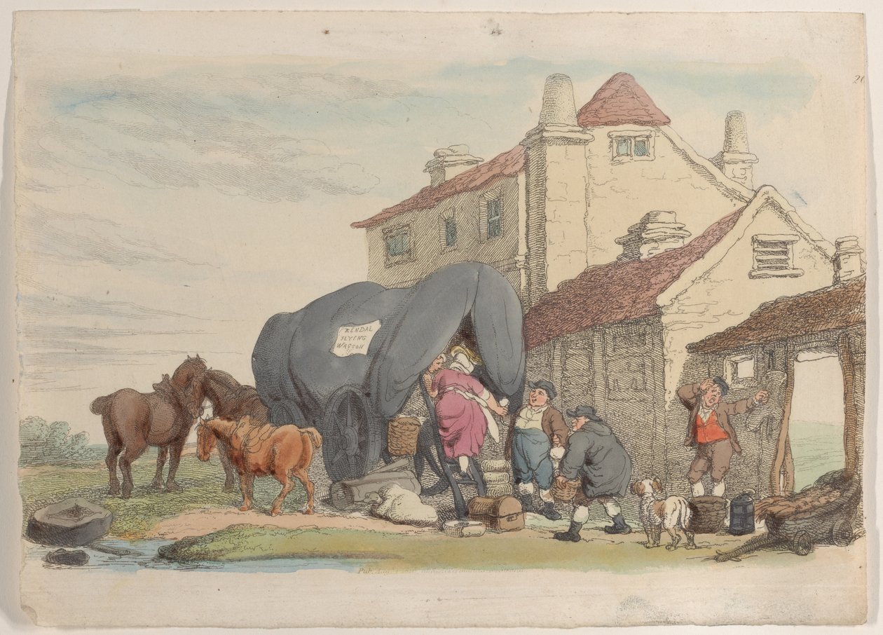 Plaat 26: Een vliegende wagen, uit Wereld in Miniatuur door Thomas Rowlandson