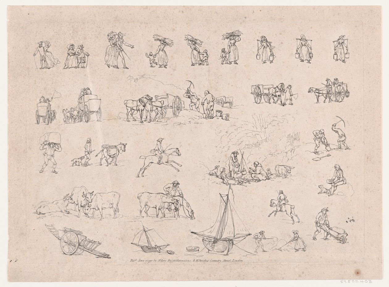 Plaat 2, Contouren van figuren, landschappen en vee...voor het gebruik van leerlingen, 1 juni 1790 door Thomas Rowlandson