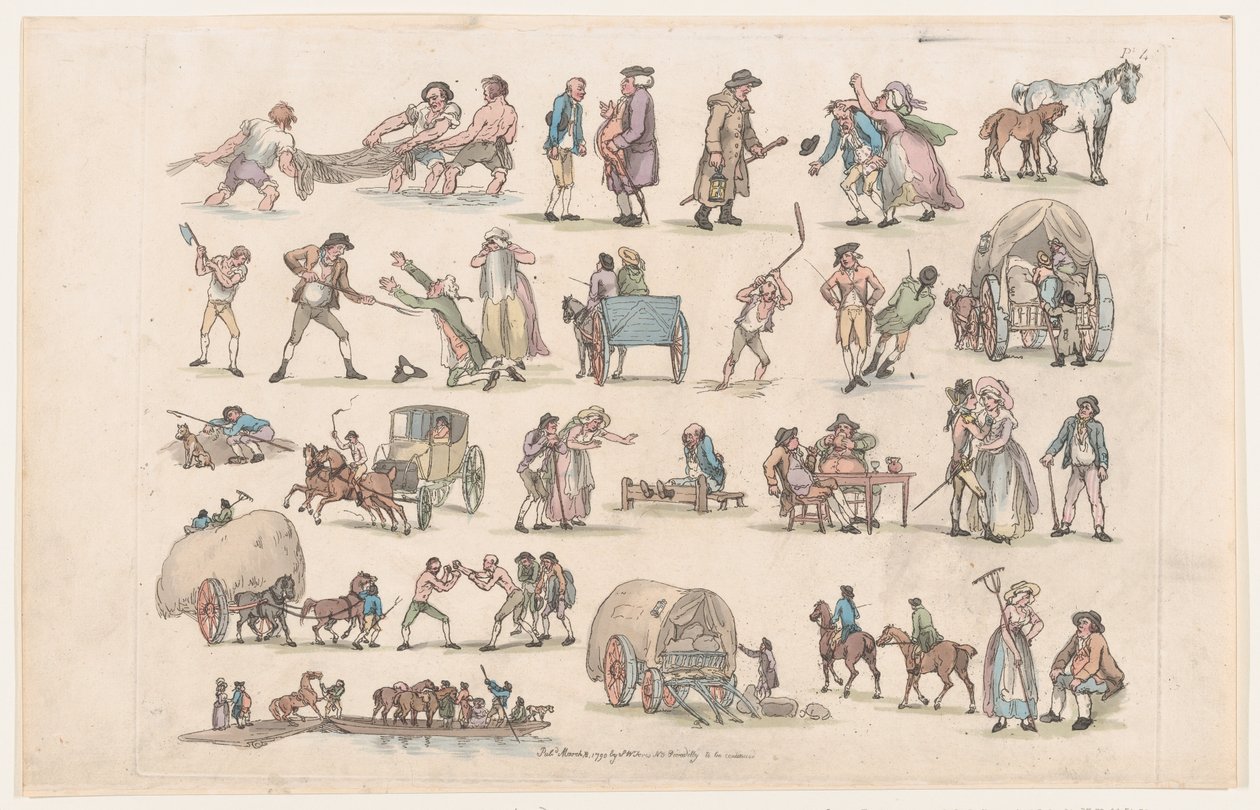Plaat 4, Contouren van Figuren, Landschappen en Vee...voor het Gebruik van Leerlingen, Ma..., 8 maart 1790 door Thomas Rowlandson